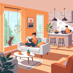 Fototapeta premium Cozy Home Interior with Family