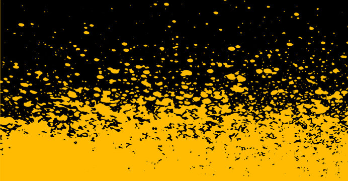 Abstract splatter pattern with black backdrop and scattered golden yellow spots creates a dynamic texture, offering a unique and versatile design element with a gradient transition