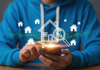 Person using smartphone to search for real estate and mortgage information