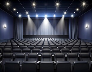 Empty movie theater.  Spacious, well-lit