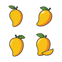 Set of Four Cartoon Mango Fruit Illustrations on a White Background