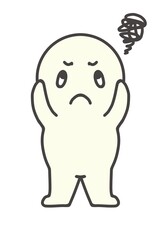 A simple figure with scattered thoughts and stress.