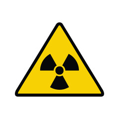 Fototapeta premium Bold Radioactive Warning Symbol – Yellow Triangle with Black Radiation Icon on White Background
