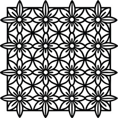 Intricate black and white geometric floral pattern repeating art with a symmetrical and decorative design