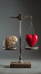 Balance of Emotion and Logic, Heart and Brain on Scales Representing Human Decision-Making Process