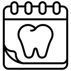 Dental Calendar Outline Icon Vector Design - calendar page with a tooth icon, representing dental appointments, treatment schedules, and oral care reminders