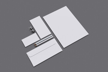 Stationery Branding With Grey Background For Mockup