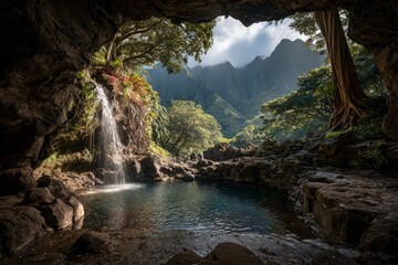 Hidden Waterfall Pool in Lush Tropical Forest