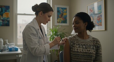 Obraz premium Female doctor vaccinating African-American woman in clinic