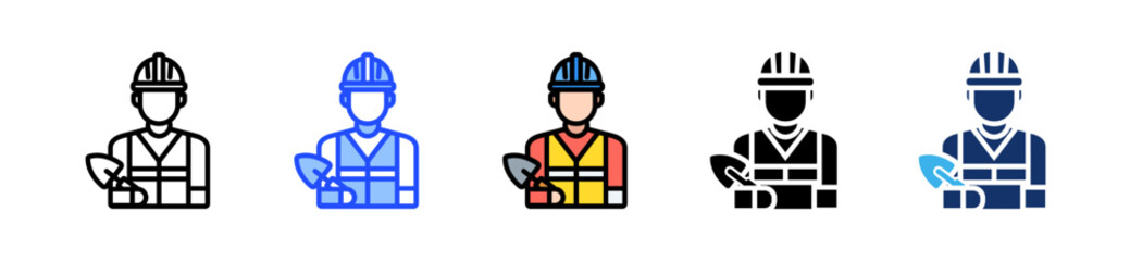 Construction Worker Icon Collection With Multiple Styles