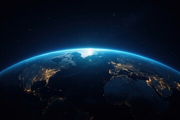 Fototapeta premium Glowing earth from space with city lights visible at night