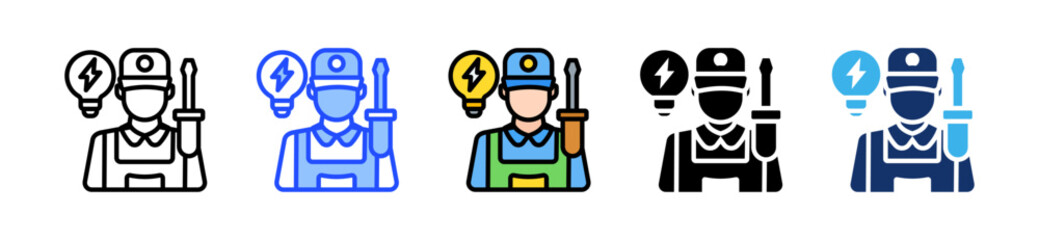 Electrician Icon Collection With Multiple Styles