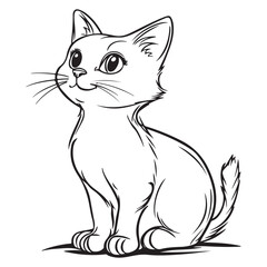 Fototapeta premium cute black cat cartoon line art and silhouette vector illustration