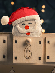 Sixth December wooden drawer number six with Santa head