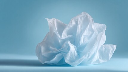 Soft White Tissue Paper on Light Blue Background. High quality
