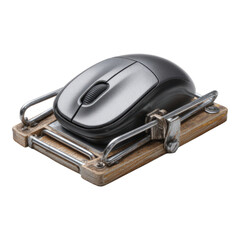 Computer Mouse on Wooden Mouse Trap Background