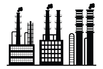 Obraz premium Industrial factory building with chimneys isolated on white background