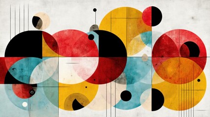 Vibrant Abstract Geometric Pattern Design in Retro Bauhaus Style