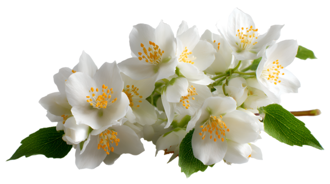 bouquets of blooming jasmine (philadelphus) flowers on transparent background