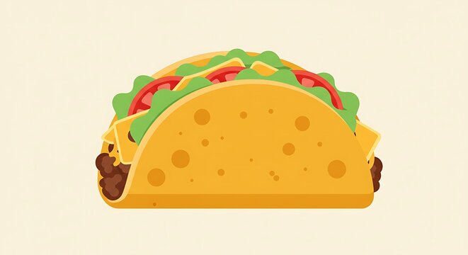 A vibrant illustration of a delicious taco, filled with various ingredients, ready to eat.