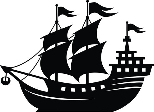 Pirate ship silhouette, pirate ship black vector illustration - Powered by Adobe