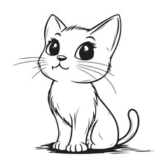 Obraz premium cute black cat cartoon line art and silhouette vector illustration