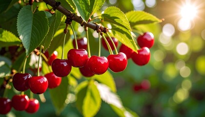 Obraz premium Ripe cherries on a branch (1)