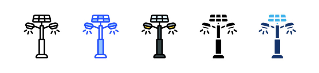 Solar Street Light Icon Collection With Multiple Styles