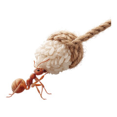 Ant Carrying Rice Grains on a String Background