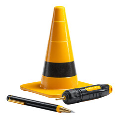Yellow Traffic Cone and Tools on a White Background