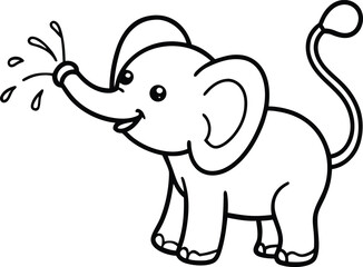 Obraz premium Cute elephant spraying water cartoon isolated on white background for coloring book