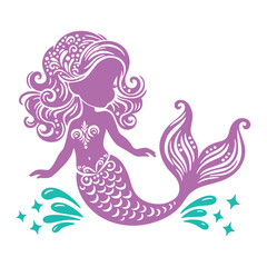 A colorful illustration of a mermaid with flowing hair, showcasing the whimsical underwater fantasy and enchanting ocean life. Vector illustration.
