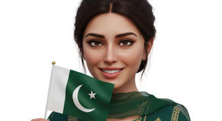 Young brunette student smiling and holding Irish flag at school or university