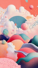 Dreamy landscape with soft pastel hues and whimsical shapes for creative backgrounds