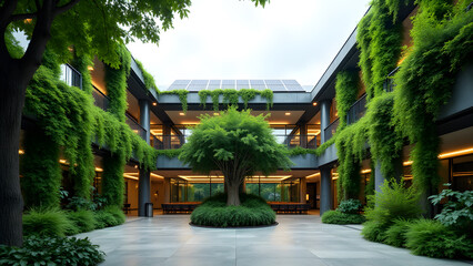 Modern Green Architecture Courtyard with Lush Vertical Garden