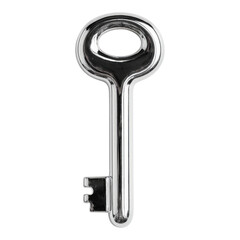 Bright Silver Antique Key on White Background