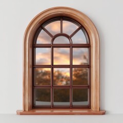 Obraz premium Ai generated image of arched window with reflection of sunset sky