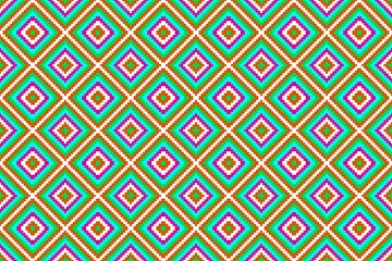 Seamless geometric pattern with geometric shapes squares, pixel, jugged, texture for wallpaper, textile, fabric, print, decoration, wrapping paper, etc. Green, purple color 