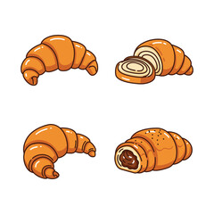 Delicious Croissant Vector Illustration Set on White Background for Design Elements