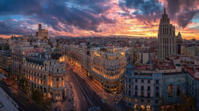 Fototapeta Elegant photo of sunset in madrid.