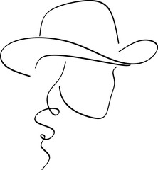 Abstract line drawing of a woman's face in a hat