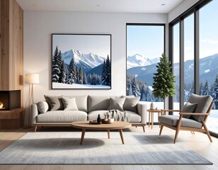 Modern living room with mountain view (7)