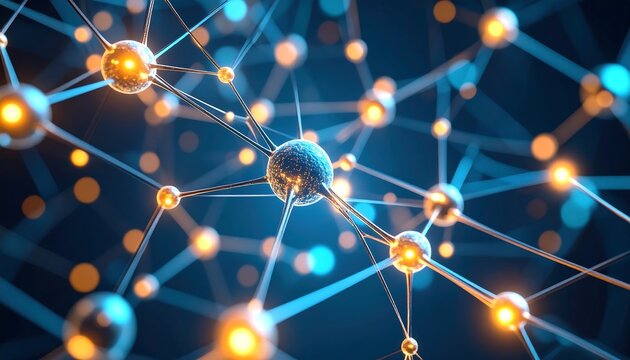 Abstract network of glowing spheres