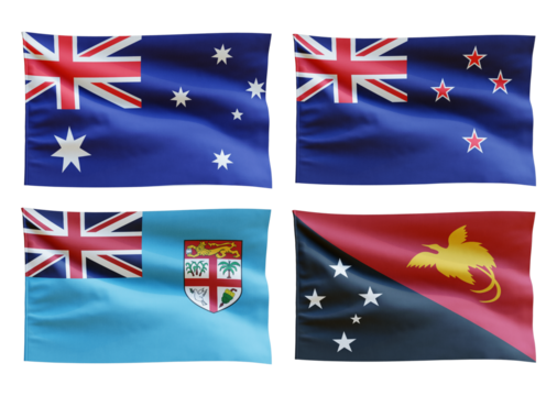 Oceania Continent flags on transparent background png