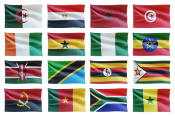 Africa Continent flags on transparent background png