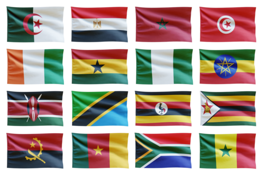 Africa Continent flags on transparent background png