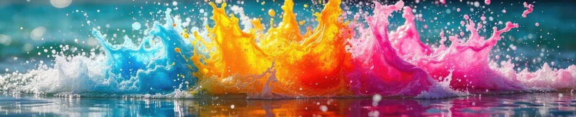 Joyful splashes of vibrant colored water exploding in slow motion, creating a dynamic and energetic scene Perfect for summer, fun, and refreshing themes , energetic, yellow, excitement