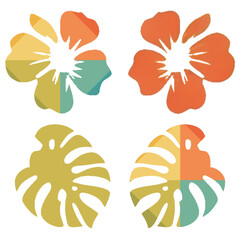 set of flowers and leaves colorful vector