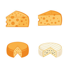Cartoon Cheese Collection Different Types of Cheese Isolated on White Background