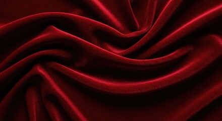 Obraz premium Red velvet cloth featuring gentle ripples and smooth curves, offering a rich, elegant texture perfect for luxury fashion or wallpaper design. High-definition red fabric with soft, flowing folds. 
